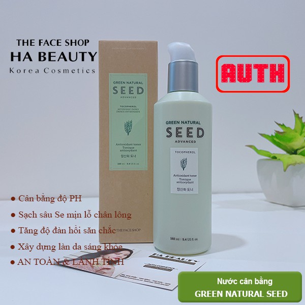 Nước hoa hồng dưỡng ẩm cân bằng trẻ hóa da The Face Shop Green Natural Seed Advanced Antioxidant Toner 160ml