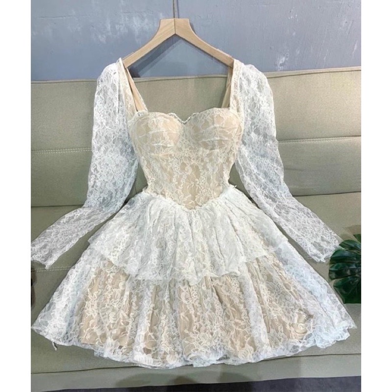 Đầm ren tay dài cổ vuông Hương Quỳnh Bigsize (Inbox tư vấn size)