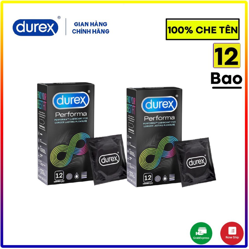 Bộ 2 Bao cao su chống xuất tinh sớm Durex Performa 12 bcs / hộp + Tăng kèm 3 bao/hộp.