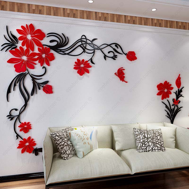 Bộ Full 2 Góc Như Ảnh - Tranh dán tường mica 3d decor khổ lớn rực rỡ sắc hoa trang trí phòng khách Nhiều Size - EPeBen