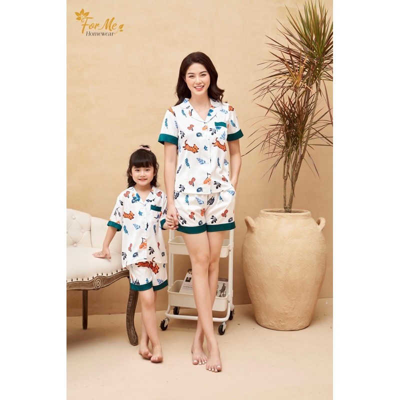 Bộ đồ ngủ,mặc nhà quần đùi set mẹ con chất liệu lụa giấy cao cấp Luxury