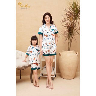 Bộ đồ ngủ,mặc nhà quần đùi set mẹ con chất liệu lụa giấy cao cấp Luxury