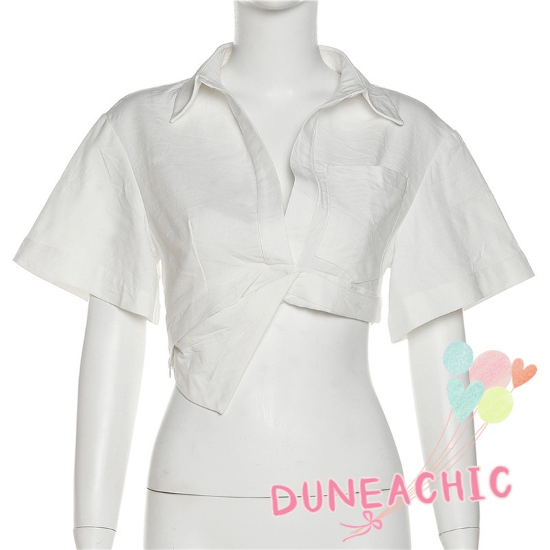 DUNEA Áo Sơ Mi Ngắn Tay Màu Sắc Đơn Giản Quyến Rũ Cho Nữ