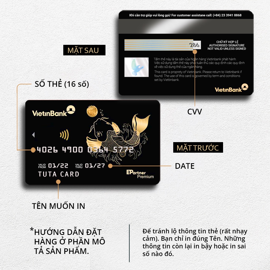 Miếng dán thẻ đen, skin, sticker thẻ ATM, ngân hàng, CÓ IN TÊN VÀ THÔNG TIN THẺ  | TUTA CARD