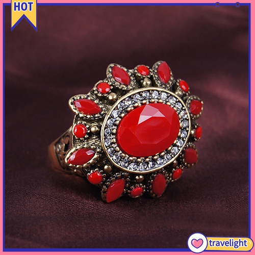 (Travelight) Nhẫn Hợp Kim Hình Hoa Đính Đá Xinh Xắn (Size 7-10)