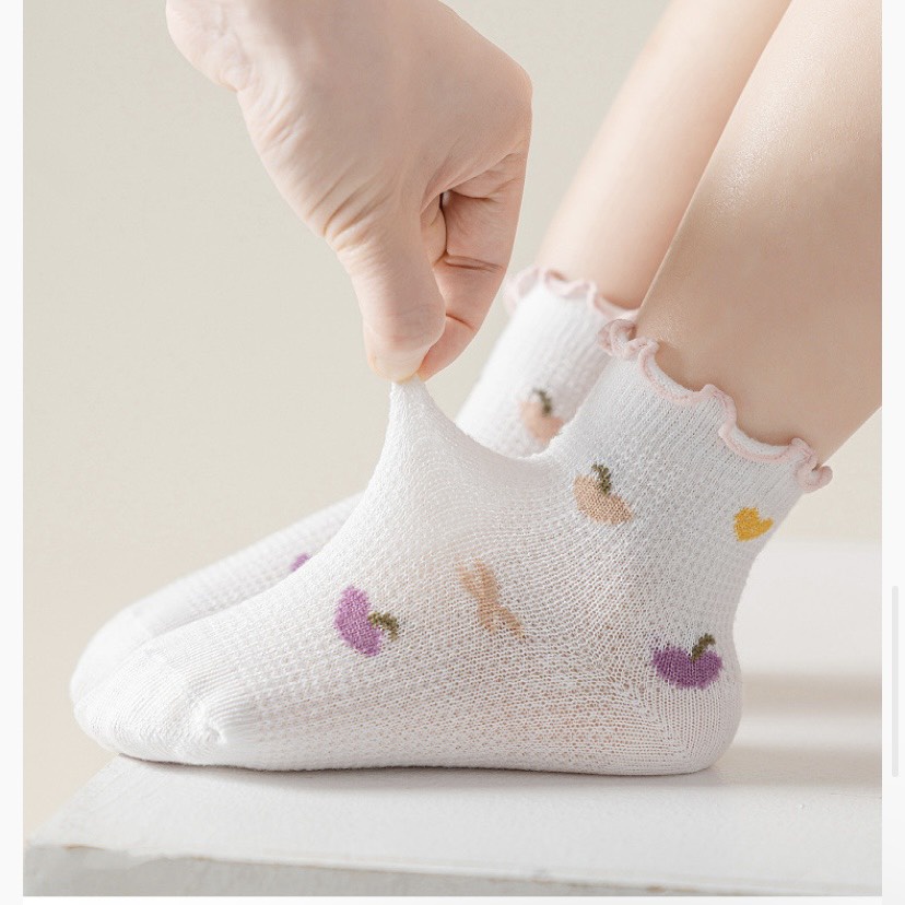 Set 5 đôi Tất trẻ em cổ bèo nhún không chống trượt cho bé trai bé gái hình ngộ nghĩnh 1-12 tuổi