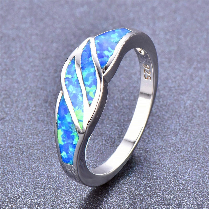 Nhẫn Cưới Bạc 925 Đính Đá Opal Màu Xanh