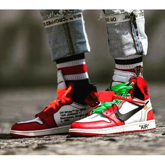 Giày Thể Thao Air Jordan 1 Off White Chicago Đỏ Trắng Cao Cổ Clever Man Store