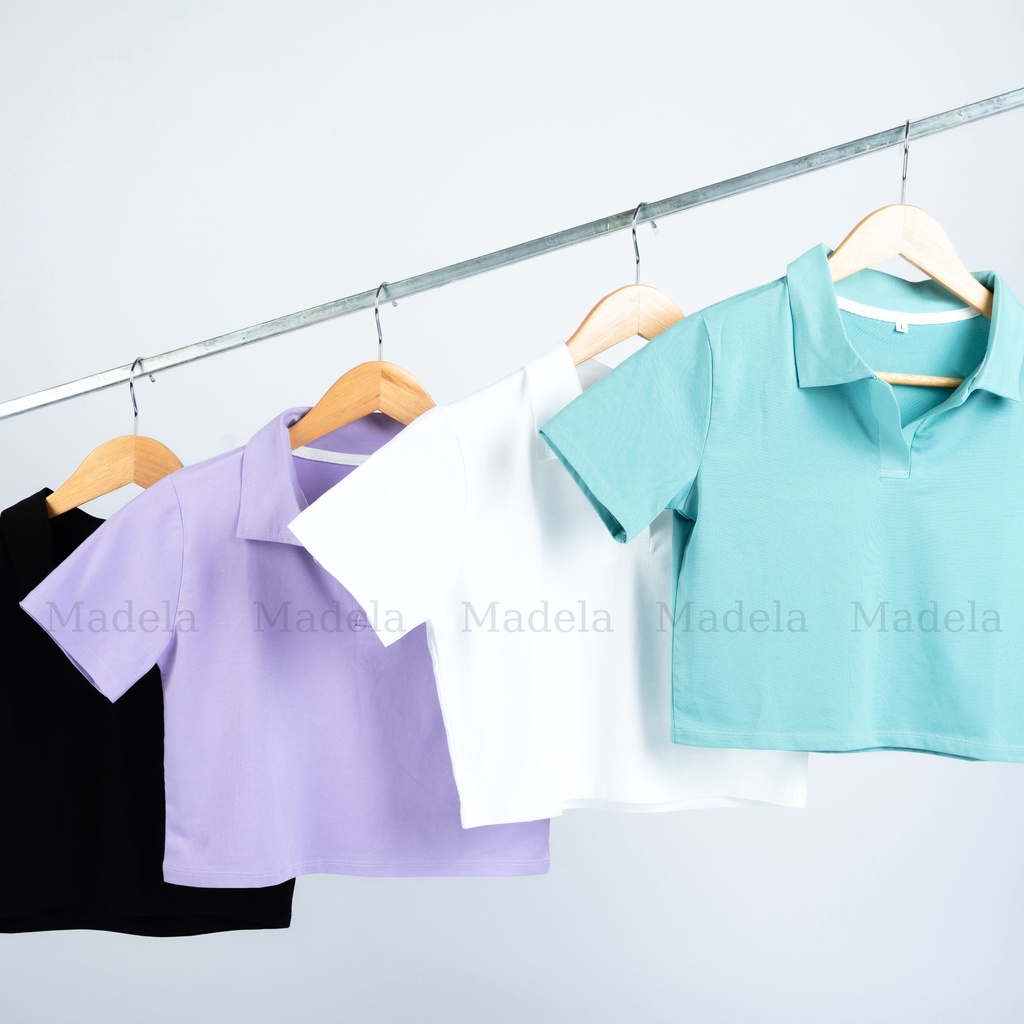 Áo croptop Polo nữ tay ngắn MADELA , Croptop nữ dáng ôm cổ đức, Áo Thun Polo nữ croptop ngắn tay- ACTN01