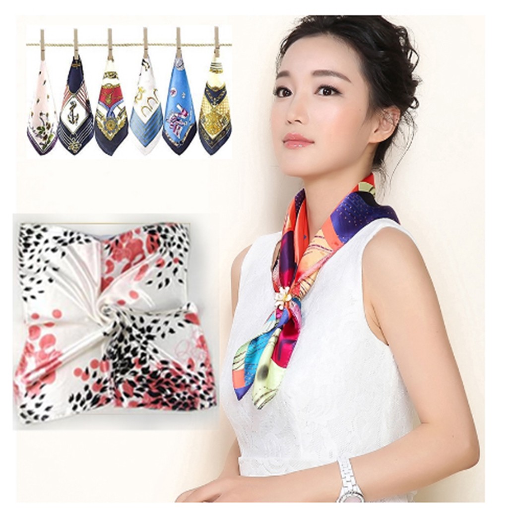 Khăn lụa satin mềm mại quàng cổ phong cách Bandana cổ điển thời trang cho nữ