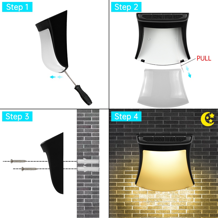 Đèn Led 3 Bóng Gắn Tường Ngoài Trời Chống Nước IP65 Chạy Năng Lượng Mặt Trời