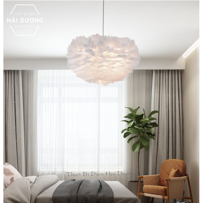 Đèn Chùm Mây lông Vũ Bắc ÂU Decor Lighting TN329 ( Loại Cỡ Vừa 45cm) - 3 Chế Độ Ánh Sáng - SỬ DỤNG 3 ĐUI-TẶNG KÈM 3 BÓNG