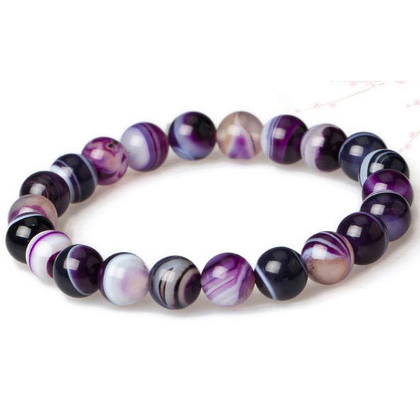 Vòng tay mã não có dải màu tím tự nhiên Hạt 6-12mm Sọc DIY cho nữ Lắc tay