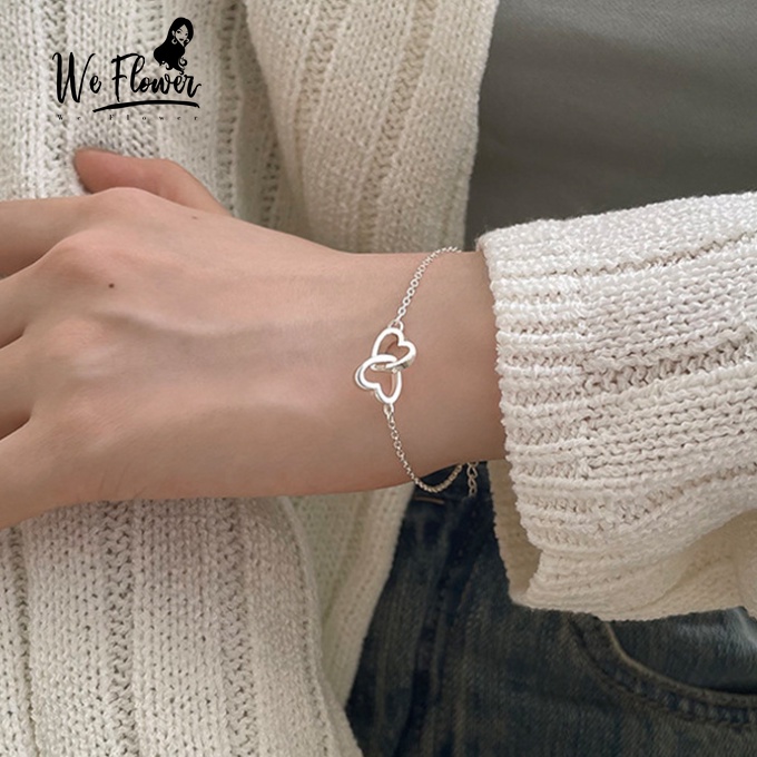 Vòng tay WE FLOWER mạ bạc phối mặt hình trái tim thời trang cho nữ