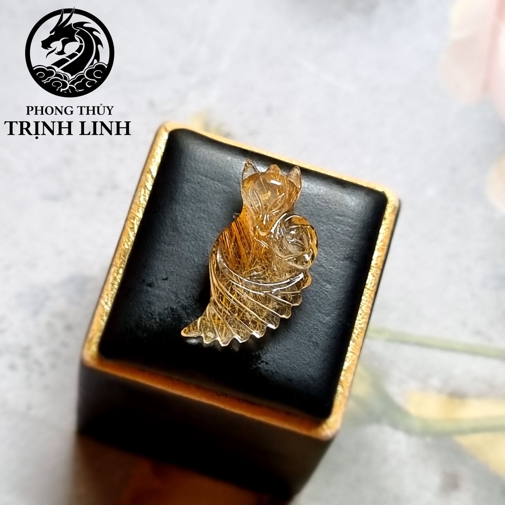 MẶT DÂY CHUYỀN CỬU HỒ LY ĐUÔI VŨ ÔM HOA MÀU VÀNG NÂU  LÔ 2