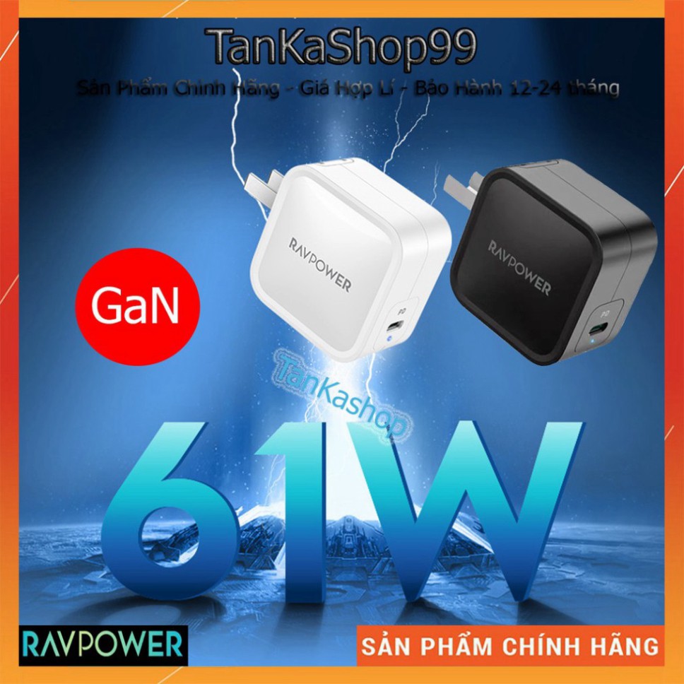 GIẢM GIÁ  Củ Sạc Ravpower RP-PC112 - 1cổng Usb-c 61W PD 3.0 - Công Nghệ GaN GIẢM GIÁ