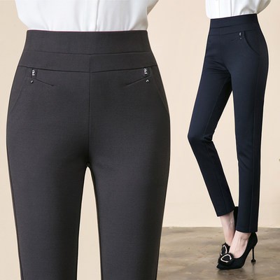 Quần legging nữ mùa thu và mùa đông mặc màu đen mỏng mẫu mới TRUNG NIÊN mẹ cao eo đàn hồi chân bút chì nhỏ màu đen quần