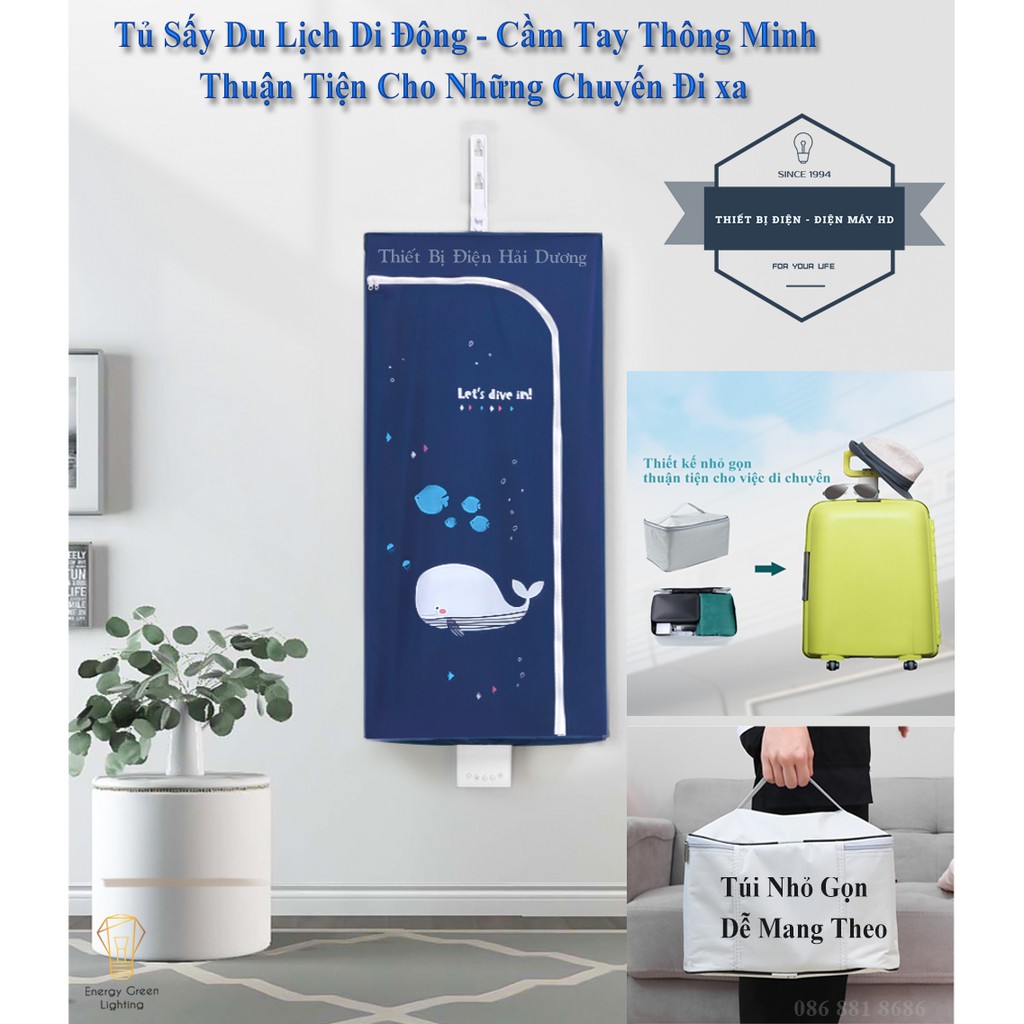 Tủ Sấy Quần Áo Du Lịch V11 - Di Động Cầm Tay Thông Minh - Siêu Nhỏ Gọn - Tủ Sấy Thông Minh Dễ Dàng Gấp Gọn - BH 1 Năm