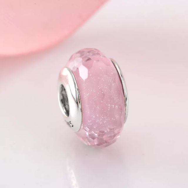 Hạt charm glass hồng nhũ bạc 925 (vừa tất cả các vòng tay)