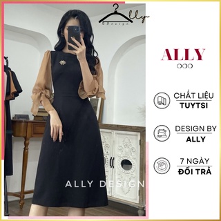 Váy công sở nữ đẹp phối tay kiểu dáng trẻ trung tay lỡ
