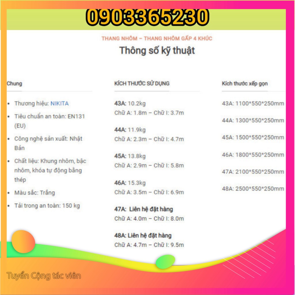 Thang nhôm gấp 4 đoạn 3,7m ✅Nikita ✅TGA37