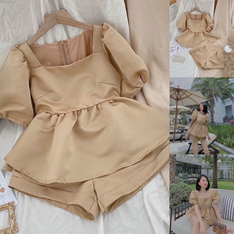 Set áo babydoll nude