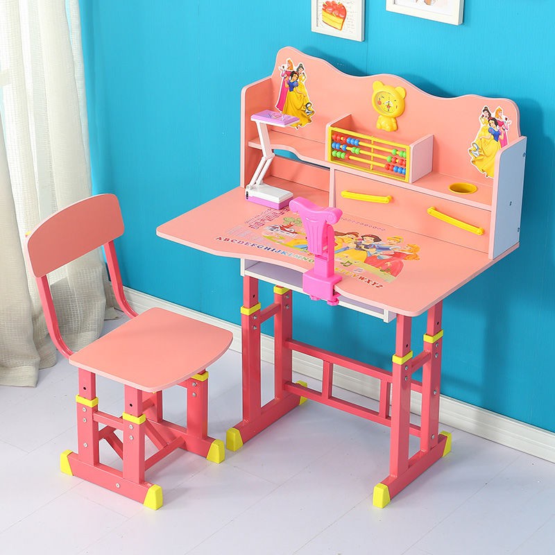 ☍☃Bàn học, trẻ em, bộ ghế viết học sinh tiểu tủ sách kết hợp, đơn giản tại nhà, bé trai và gái,