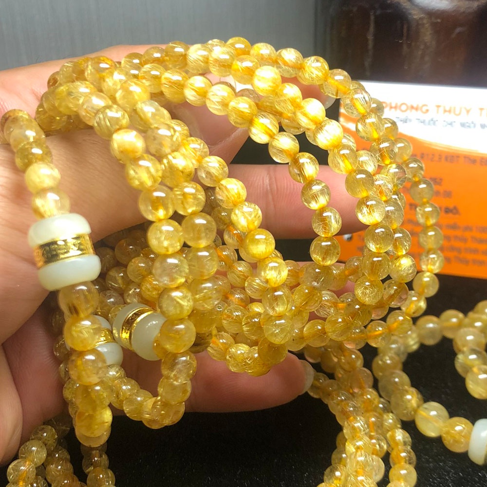 [VIP 5A - Tóc Vàng VIP] - Chuỗi Vòng T.A Tóc Vàng Dày Tóc size 6 - 8mm - Cầu Tiền Tài, May Mắn - Phong Thủy Thành Đô