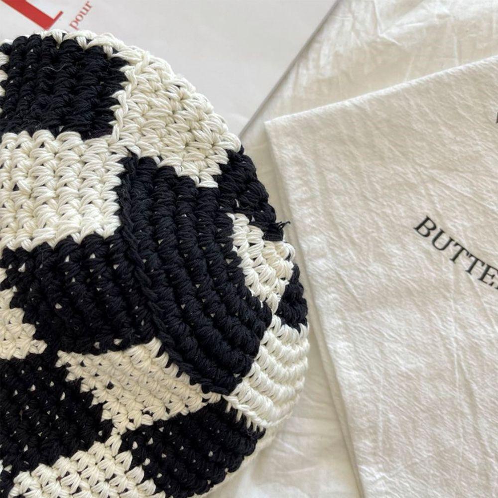 Mũ Bucket Họa Tiết Kẻ Ô Màu Sắc Đơn Giản Nhỏ Gọn Thời Trang Thu Đông Cho Nữ