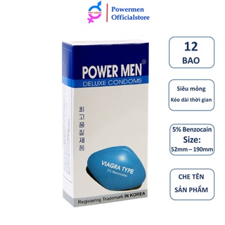 [POWERMEN] Bao cao su siêu mỏng siêu kéo dài thời gian POWER MEN VIAGRA TYPE hộp 12 bao cao su