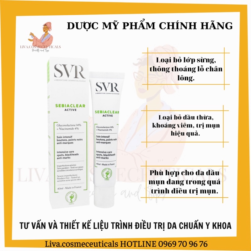 (Hàng Công Ty) Kem kiềm dầu, giảm mụn SVR Sebiaclear Active 40ml