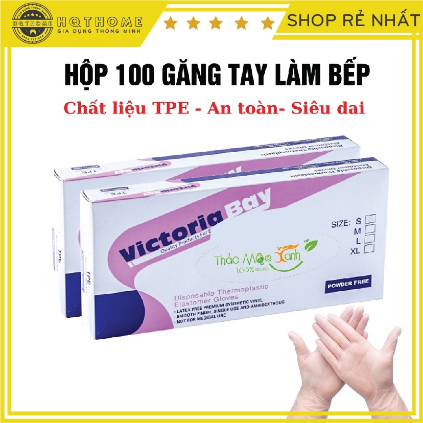 [Siêu Rẻ] Găng Tay Siêu Dai Nấu Ăn- Làm Bếp hộp 100 chiếc, Chất Liệu TPE Không Mùi- Chống Nhăn