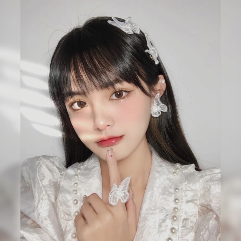 ( Đủ màu có trắng) Set kẹp tóc, khuyên tai, choker, nhẫn bướm ren cực xinh cực đáng yêu mã 8830