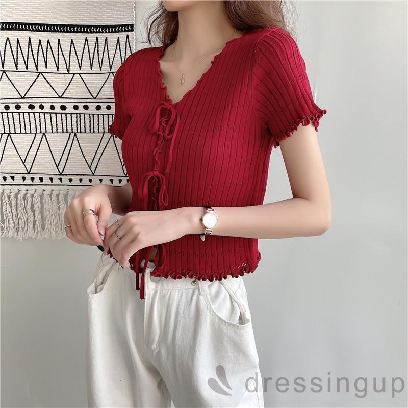 Áo Thun Nữ Tay Ngắn Cổ Chữ V Thời Trang Quyến Rũ