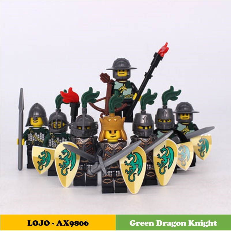 Minifigues LOJO AX 9806 - Lính trung cổ rồng xanh - Minifigures Green Dragon Knight