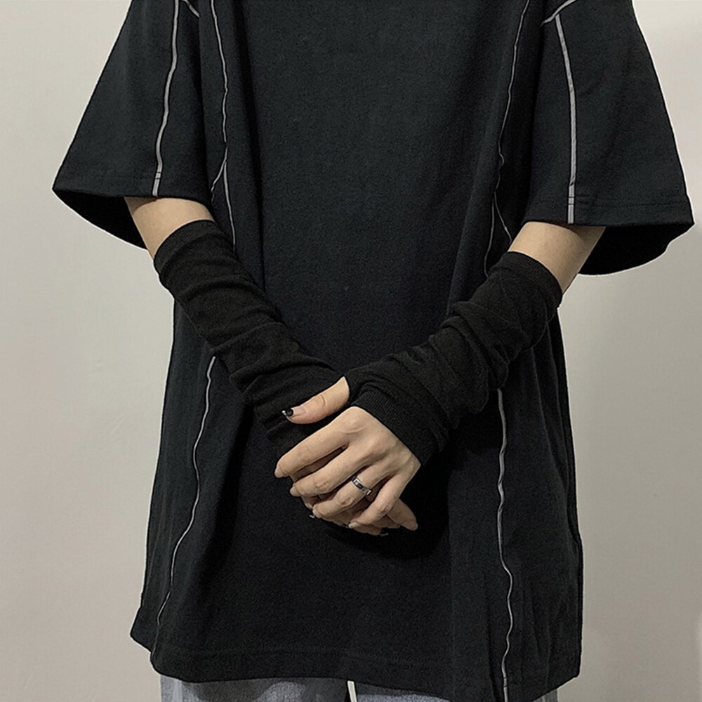 Găng tay dệt kim hở ngón họa tiết kẻ sọc thời trang cho nữ