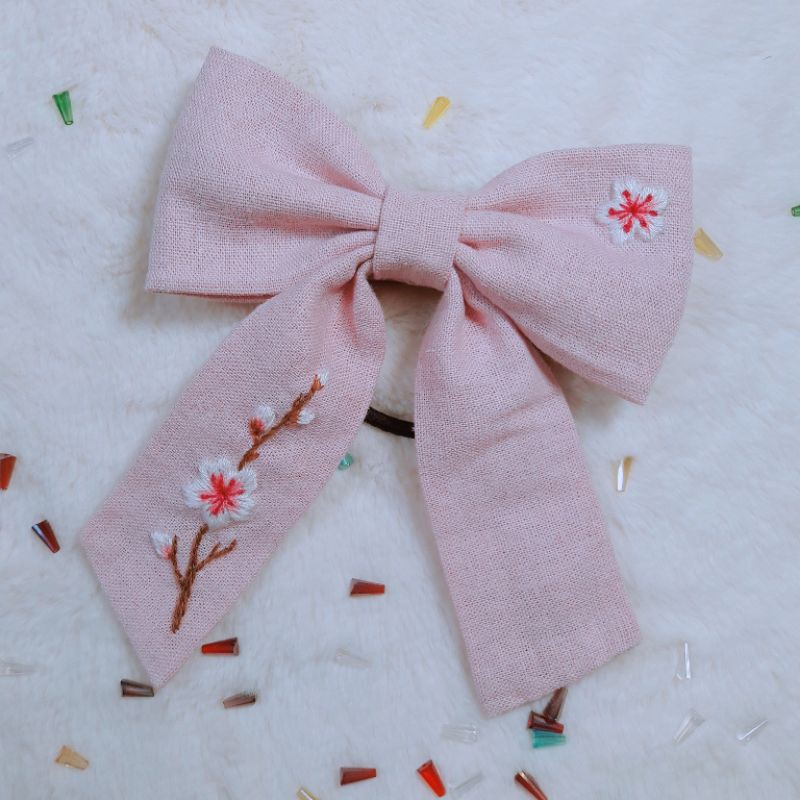 Nơ cột tóc thêu tay handmade