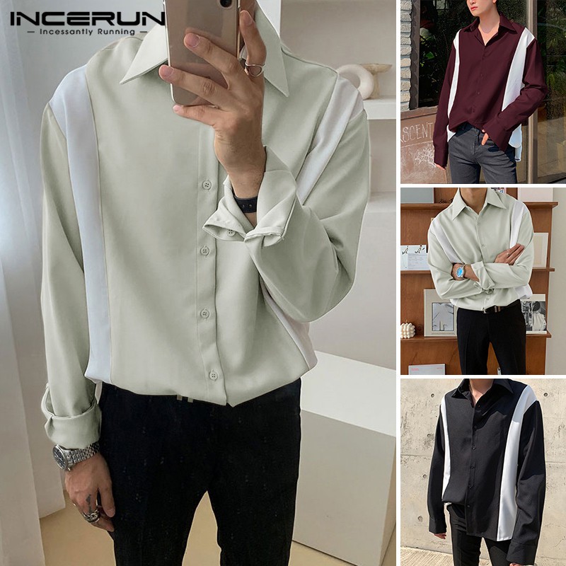 Áo Sơ Mi INCERUN Lụa Satin Tay Dài Phối Nút Cho Nam