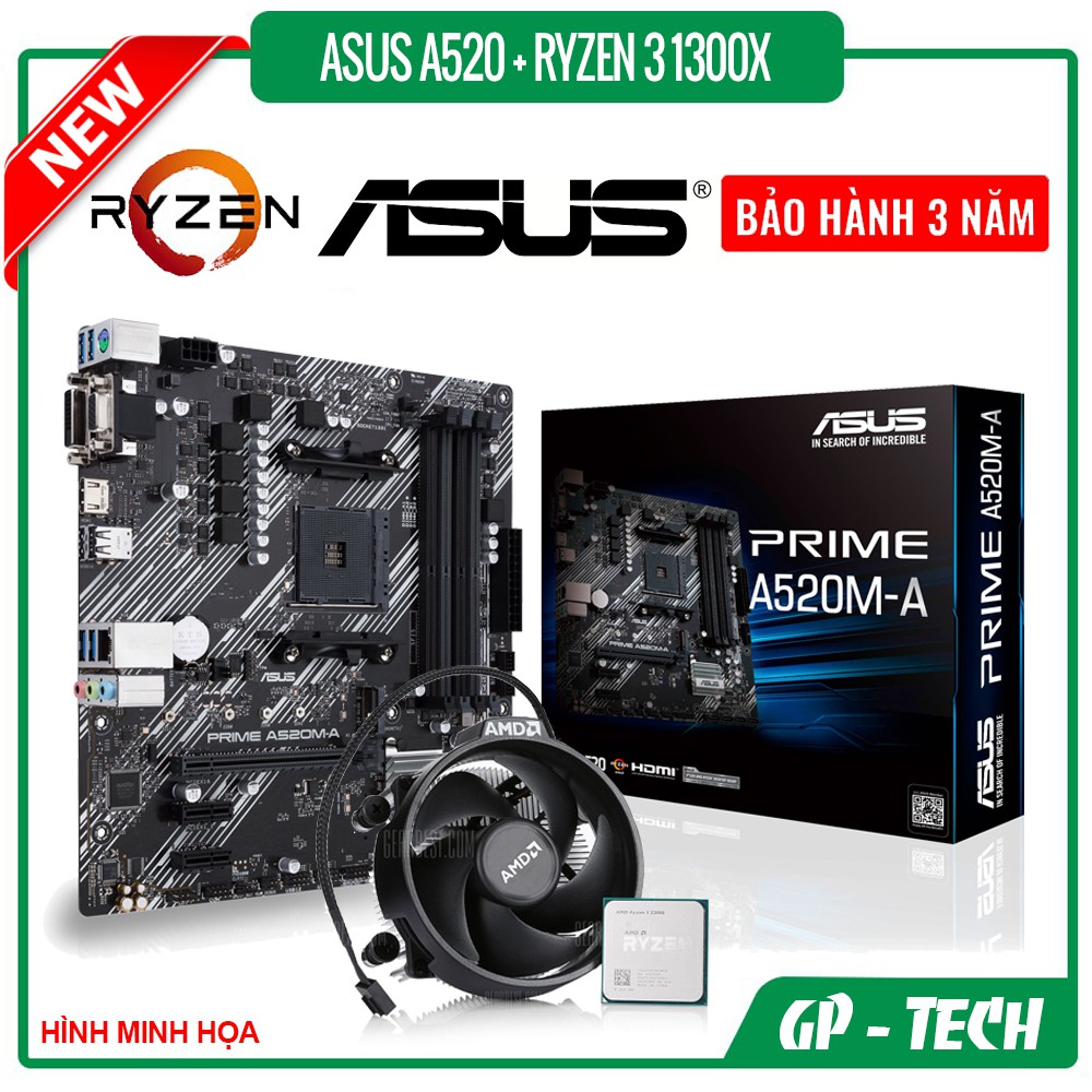 Combo Bo mạch chủ Asus A520 + CPU Ryzen 3 1300X (BH 03 Năm)