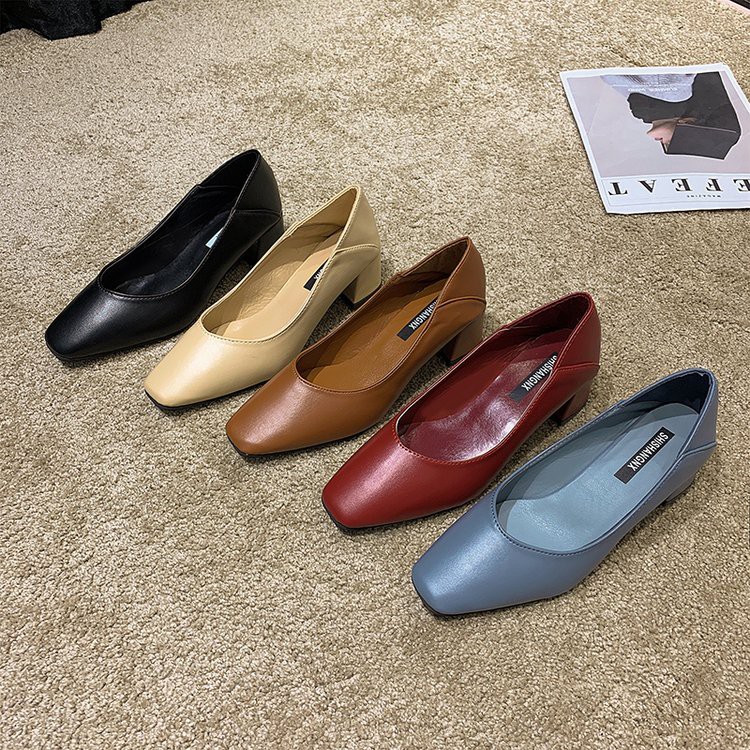 Giày  Phong cách hàn quốc nữ đế vuông mũi dày dép cao gót đơn giản thời trang dép | BigBuy360 - bigbuy360.vn