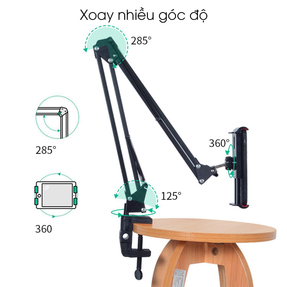 Giá đỡ điện thoại Ipad livestream quay video xem phim kẹp đầu giường bàn(4.8 -10.5 in) chất liệu thép không gỉ chắc chắn | BigBuy360 - bigbuy360.vn
