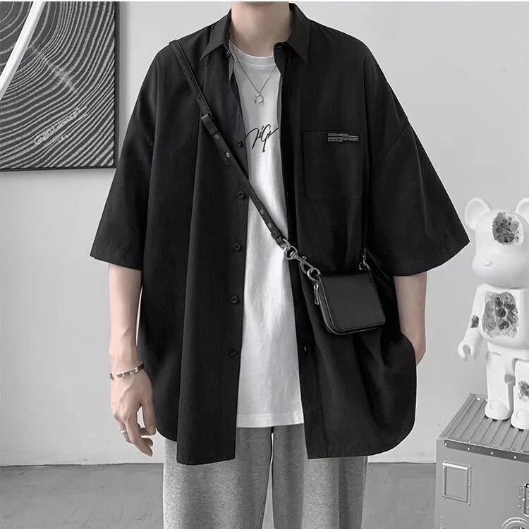 Áo Sơ Mi Tay Ngắn Màu Trơn Cổ Bẻ Phối Nút Đơn Giản Thời Trang Cho Nam Size M-2XL