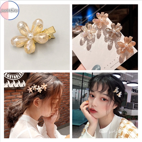 Kẹp tóc hoa đính đá pha lê phong cách Hàn Quốc dễ thương dành cho nữ