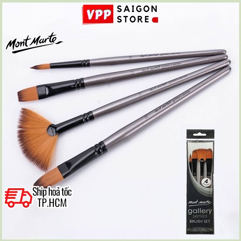 Bộ 4 Cọ Acrylic Mont Marte - Gallery Series Brush Set Acrylic 4pce - BMHS0013