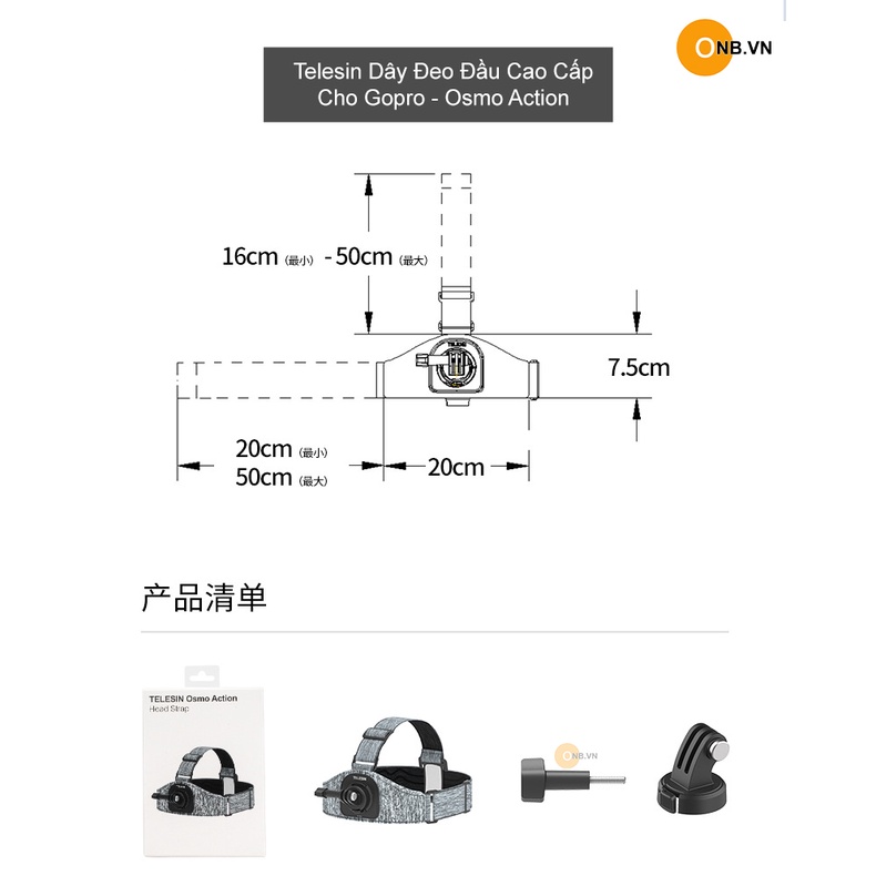 Telesin Dây Đeo Đầu Cao Cấp Cho Gopro - Osmo Action