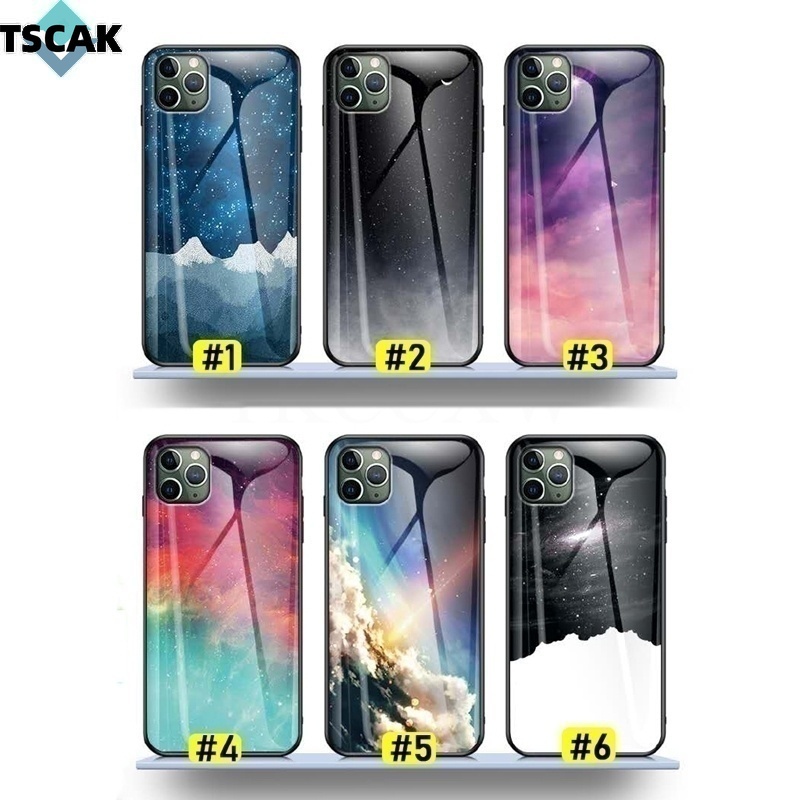 Ốp Điện Thoại Cứng Mặt Kính Cường Lực Góc Mềm Hình Bầu Trời Đầy Sao Màu Gradient LG G6 G7 G8 ThinQ V60 ThinQ
