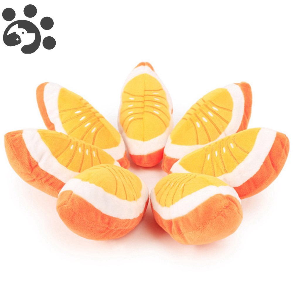 Đồ chơi gặm có tiếng kêu màu cam vải lông cừu đáng yêu dành cho cún cưng mèo cưng