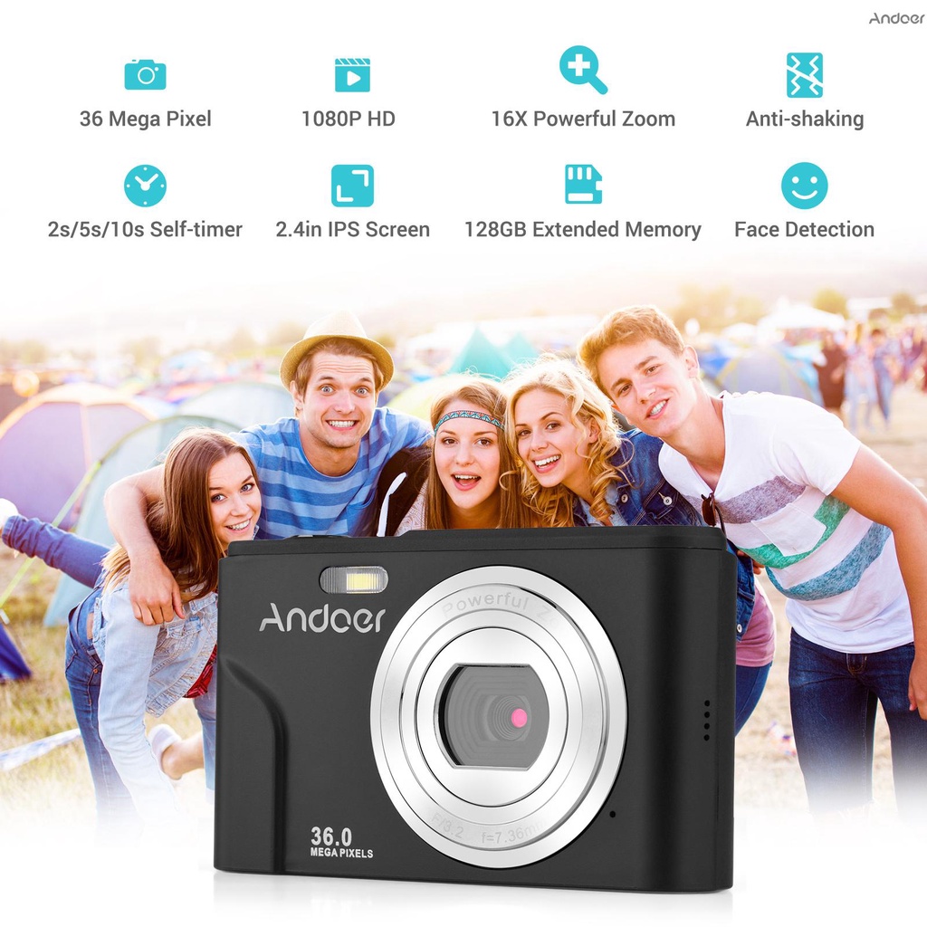 Andoer Máy Ảnh Kỹ Thuật Số 36mp 1080p 2.4-inch Ips 16x Zoom 128gb Kèm 2 Túi Đựng Chống Trộm 1 / 4 | BigBuy360 - bigbuy360.vn