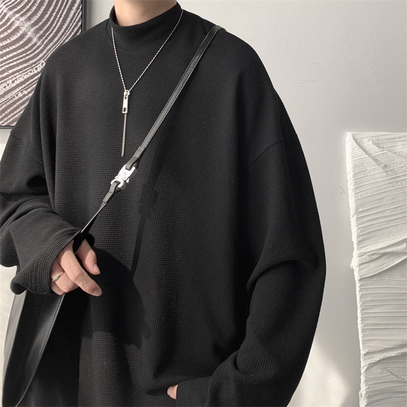 Áo thun tay dài cổ cao dáng rộng thời trang thu đông dành cho nam