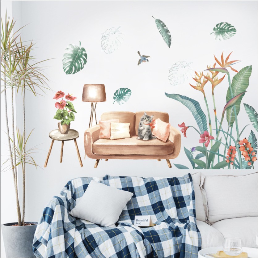 Decal trang trí tường - Lá cỏ ghế Sofa cổ điển